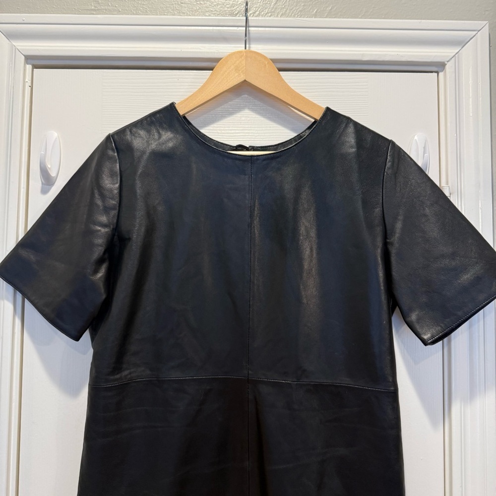 Karina Grinaldi Leather Mini Dress Women’s Med Black Minimalist Baddie Luxury - Picture 3 of 9